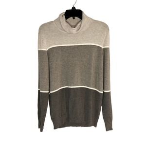 Calvin Klein Gray Striped Turtleneck Sweater Size L